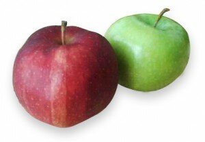 red and green apple